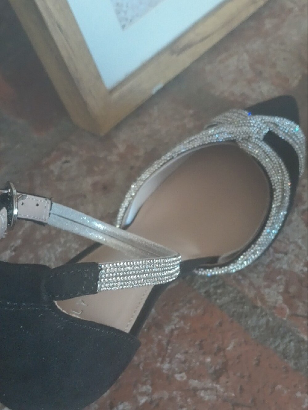 Kelly & Katie Black Pointed-Toe Heels with Silver Crystal Straps - Picture 7 of 9
